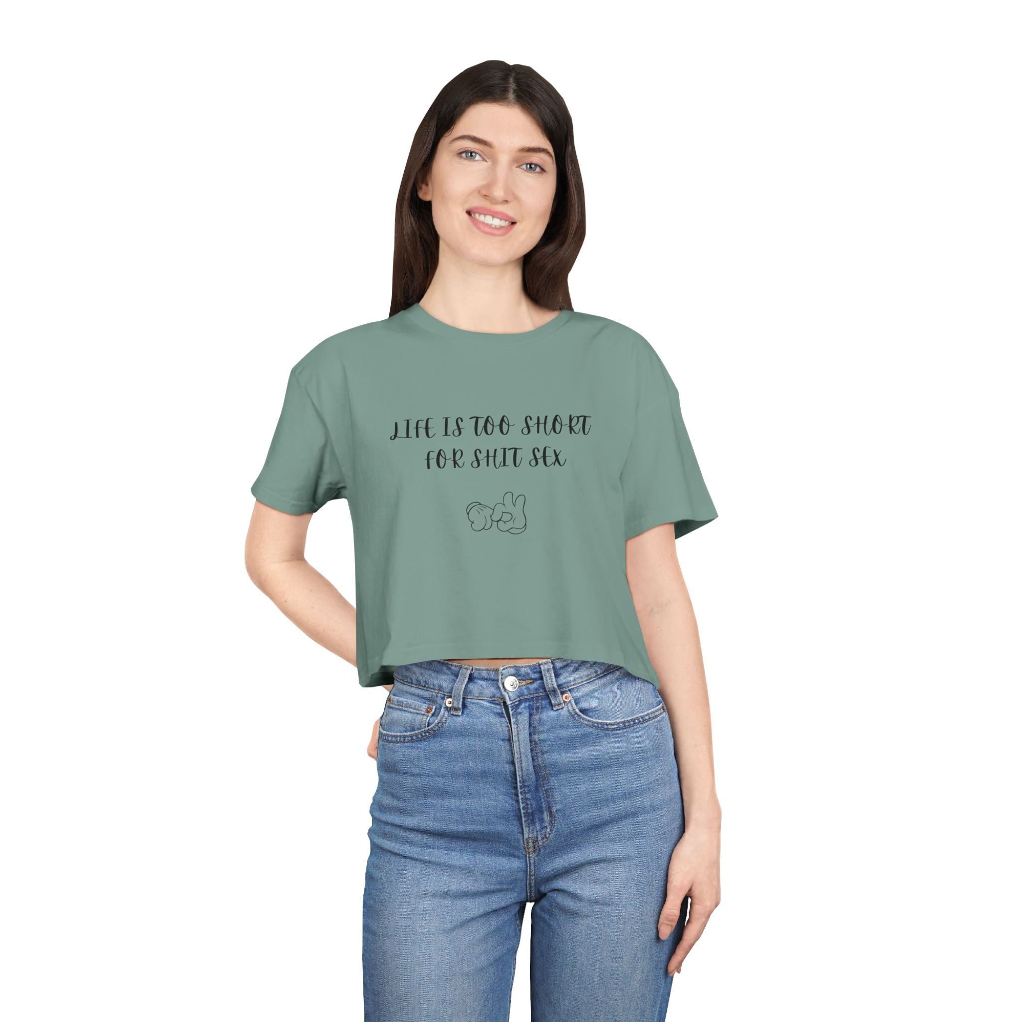 Crop Tee — "Life Is Too Short For Shit Sex" Fingers Graphic